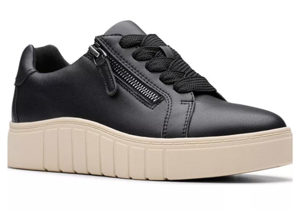Clarks Collection Shoes Women's Size 11W Black Leather Mykah Joy Zip Sneaker